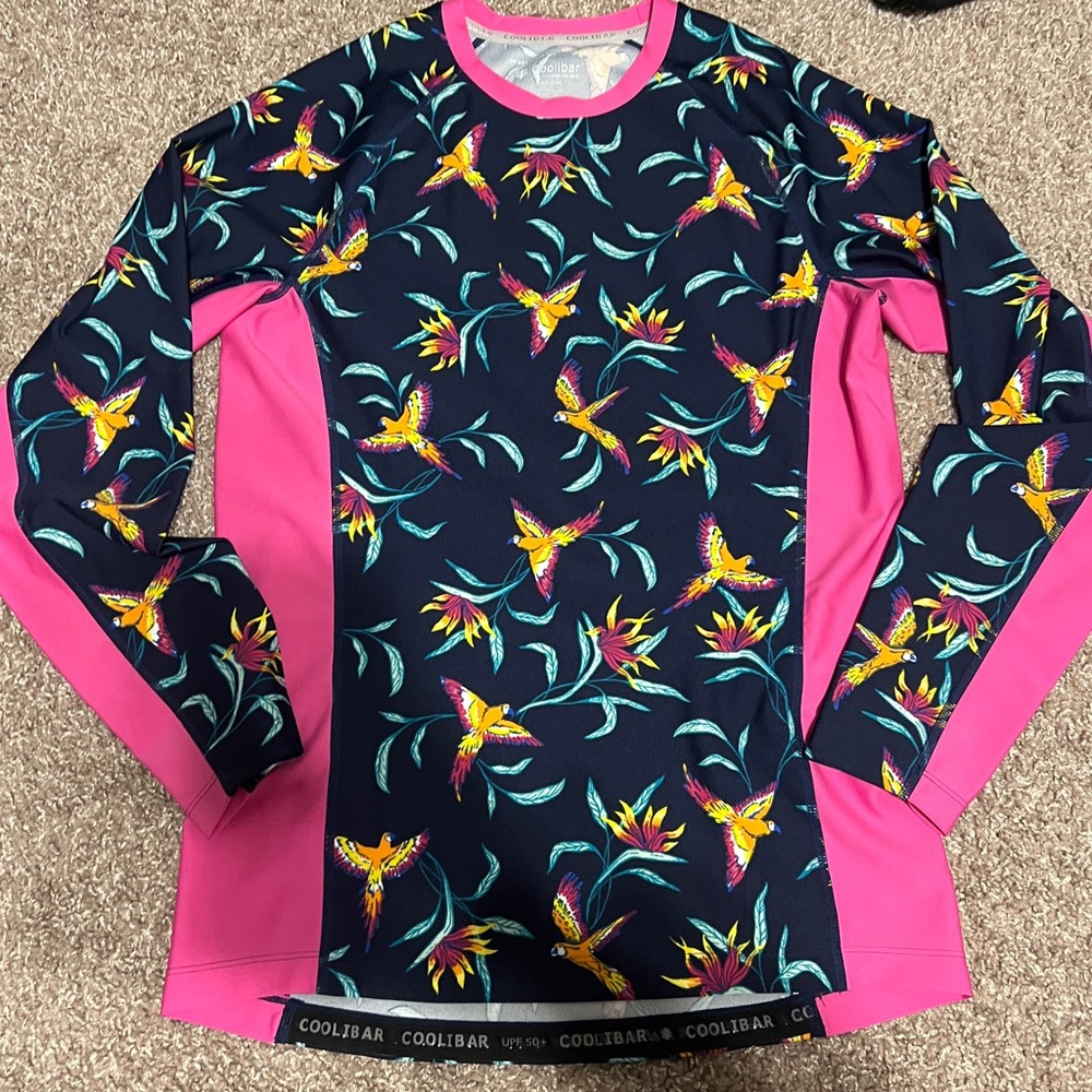 Mens/Unisex COOLIBAR Men's Long Sleeve Swim Shirt 
Hightide - Pink & blue parrot